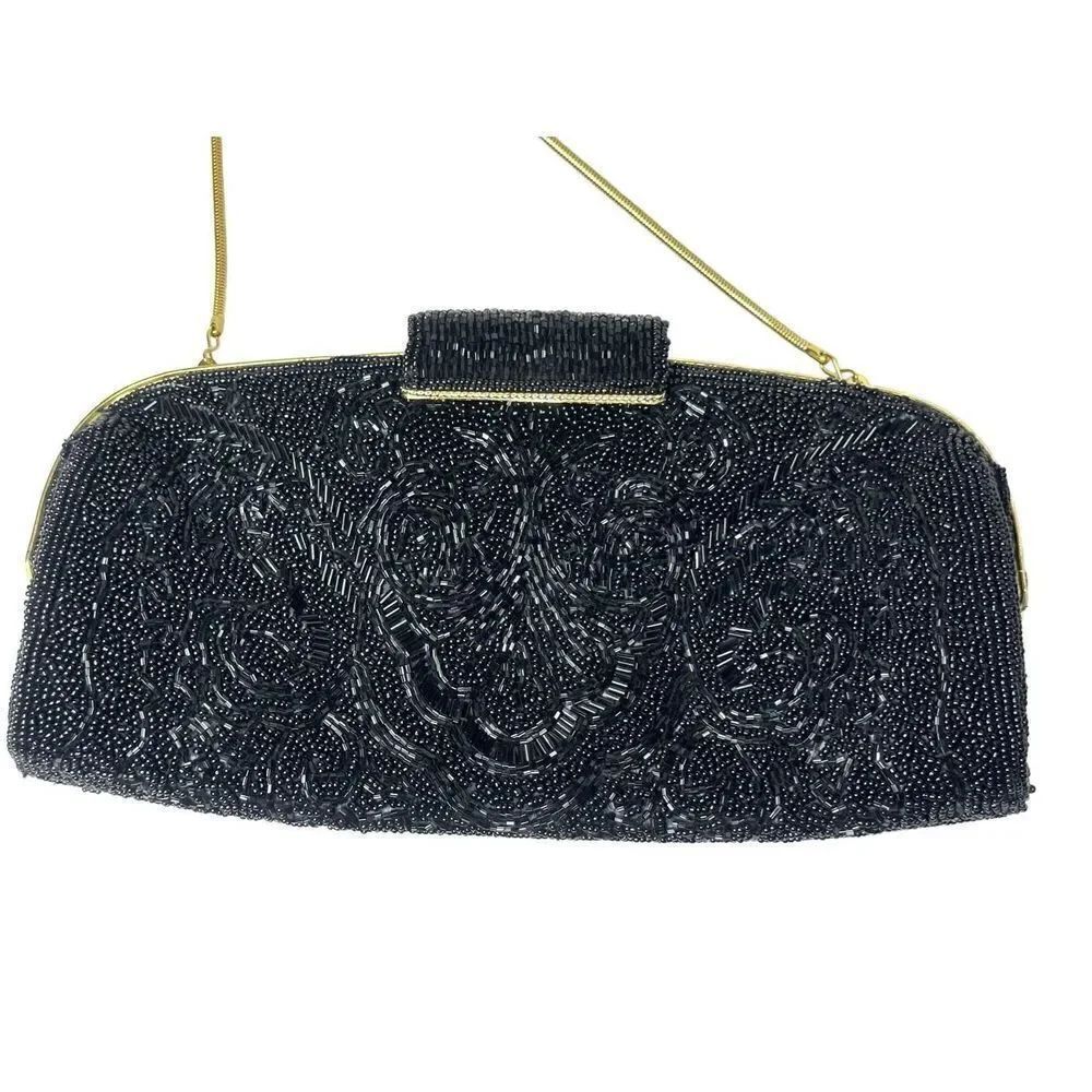 I.Magnin Black Beaded Evening Bag
